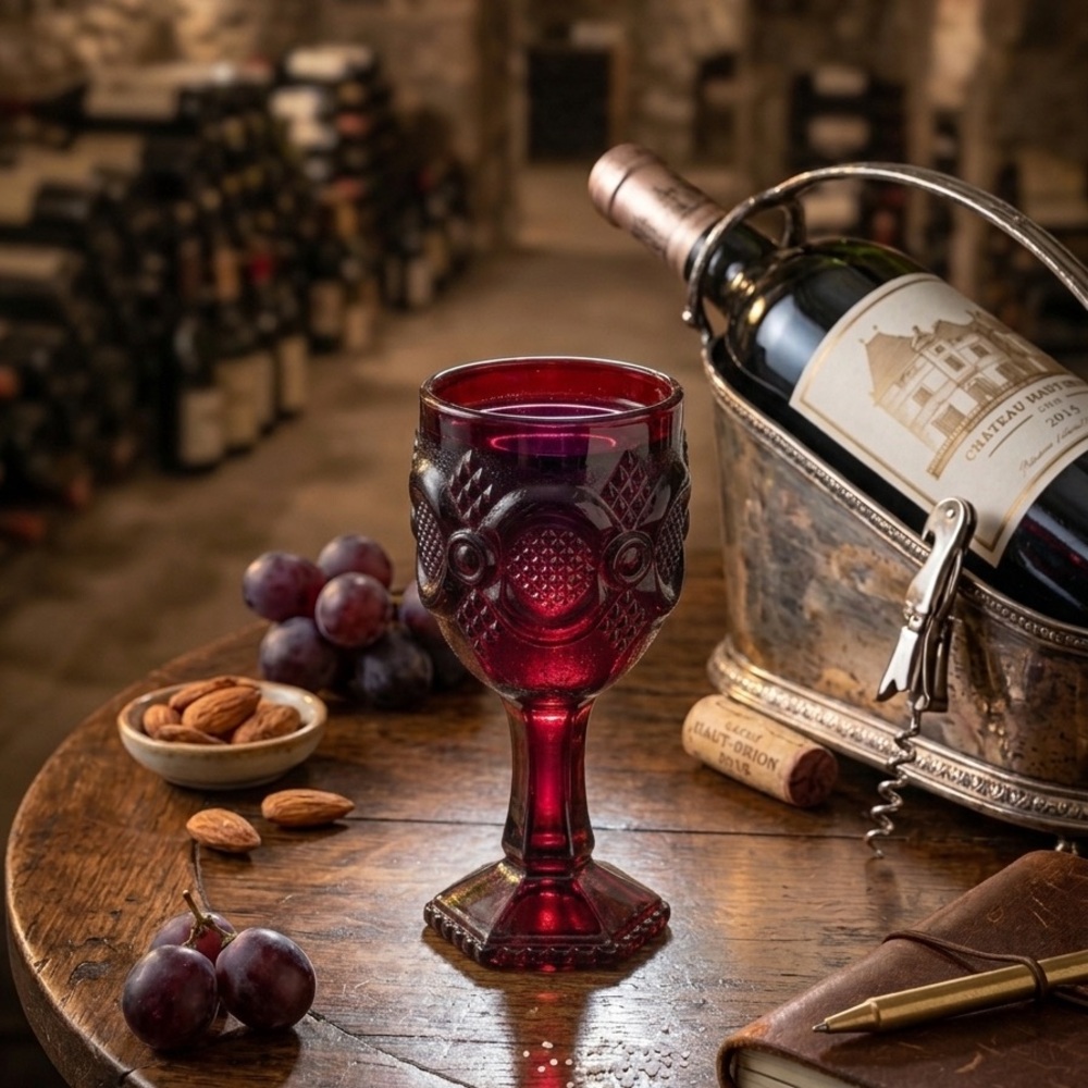 Vintage 1976 Avon  Cape Cod Collection Ruby Red Cordial Wine Glass Goblet 4.5”